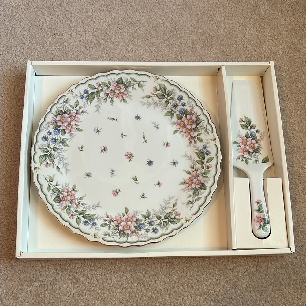 Floral Porcelain Cake Plate and Server Set